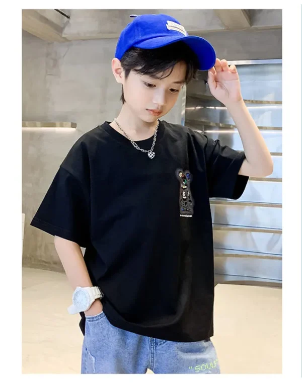 Boys Short Sleeve T-Shirt Quick Breathable Cotton, Printed with Cartoon Pattern
