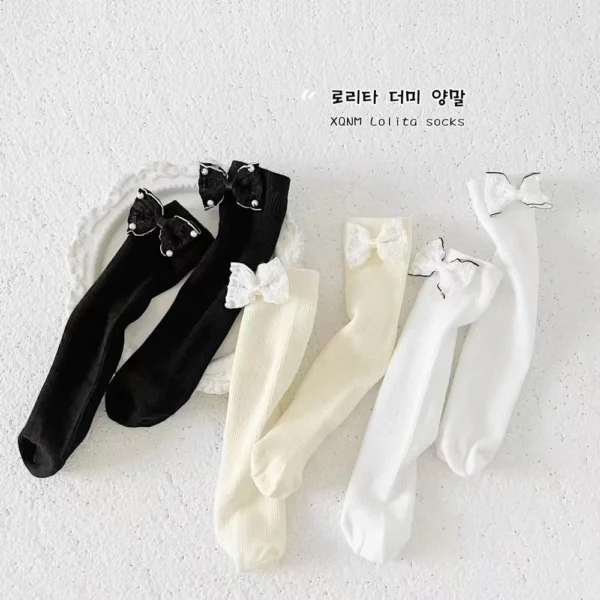 Baby Premium Long Socks with Pearl Bow