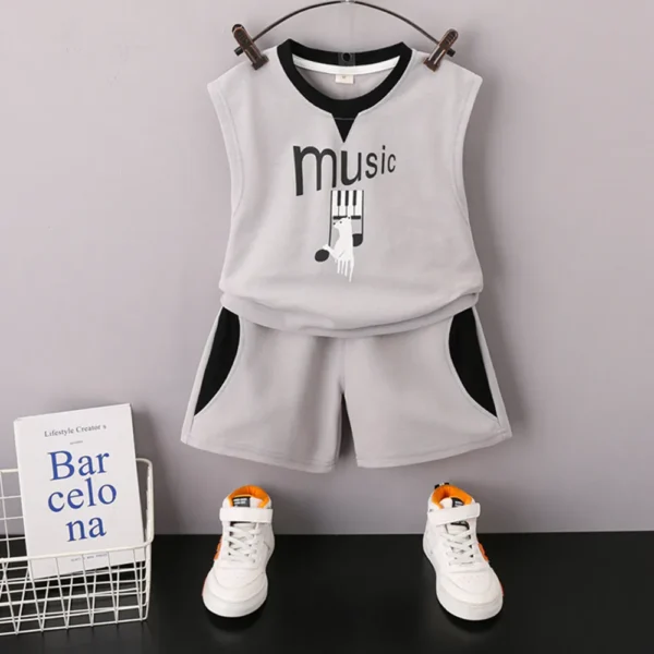 Boys-Grey-Text-Print-T-Shirt-and-Shorts-Set-