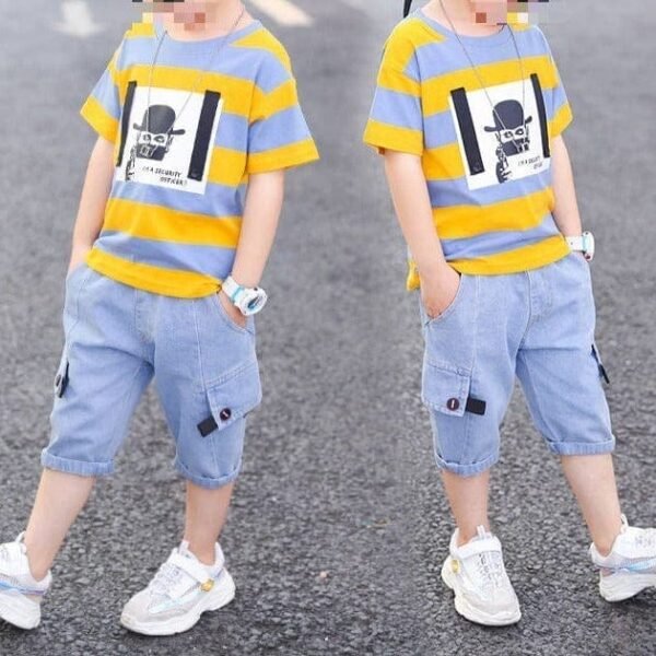 Boys Stripe Tshirt With Denim Capri Set