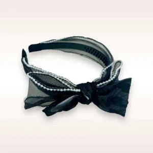 Crushed ribbon bow hair band green black
