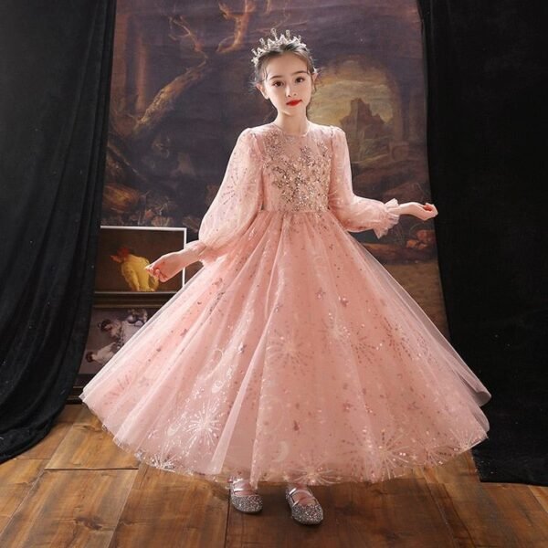 Puff Sleeve Sequin Embroidered Top A-line Gown