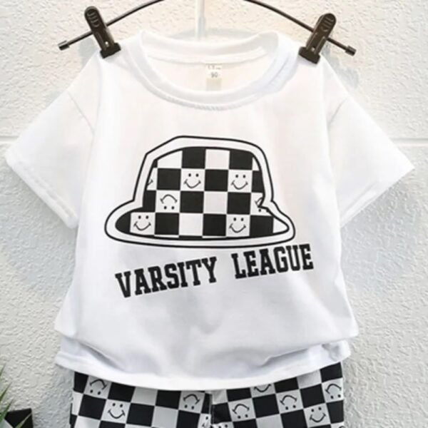 White T shirt and Checkered Bottom set for boys
