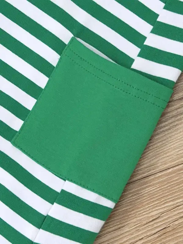 Infant Baby Cute Green Striped Round Neck Rainbow Embroidery Boxer One-piece Romper