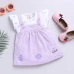 Girls Lavender and White Ice-Cream Print Pinafore Dress and T-shirt with Embroidered Detail Lilibit