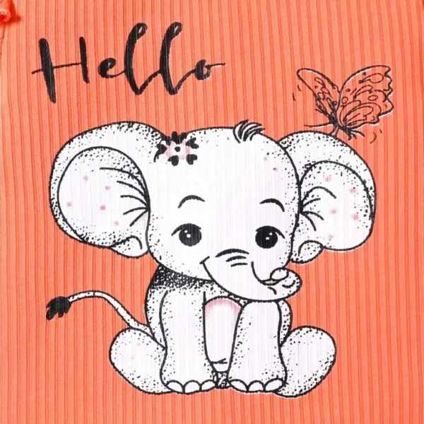 Girls Orange and White Elephant Print Onesie and Pant Set with Headband