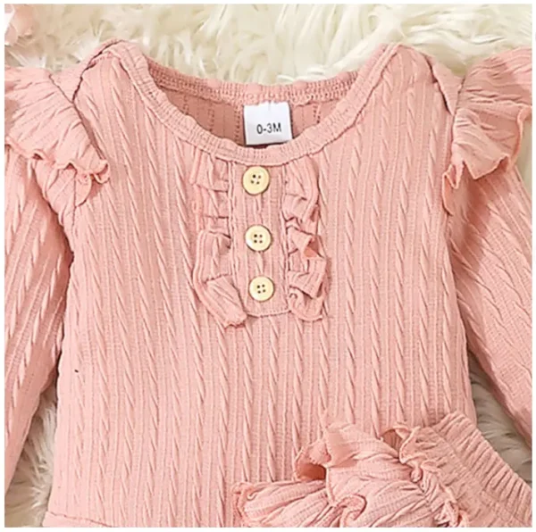 Girls Pink Ruffle Embellished Onesie and Jogger Set Lilibit12