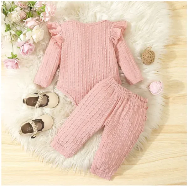 Girls Pink Ruffle Embellished Onesie and Jogger Set Lilibit12
