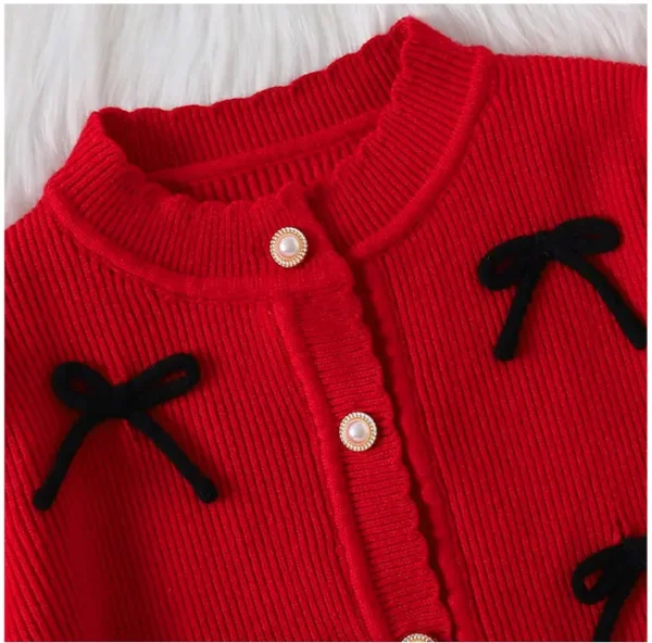 Girls Red and Black Bow Applique Full-Sleeve Sweater and Skirt Set Lilibit101
