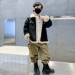 Black Fur Denim Jacket for boys 4-9 Y