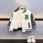 R text White Grey Winter Varsity Jacket