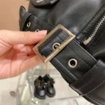 Black Leather Jacket With waist Belt - Image 5