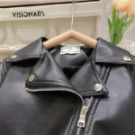 Black Leather Jacket With waist Belt - Image 4