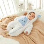 Blue on off white hooded FUR romper - Image 5