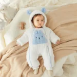 Blue on off white hooded FUR romper - Image 2