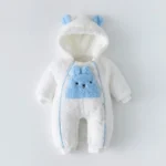 Blue on off white hooded FUR romper - Image 3