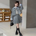 Blue Cuff dark Grey Skirt and jacket Set - Image 3