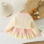 Cream and pink Knit Skirt and Cardigan Set - Image 2