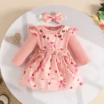 Baby Girl Peach Pinafore Outfit – Full-Sleeve Romper & Headband Set - Image 5