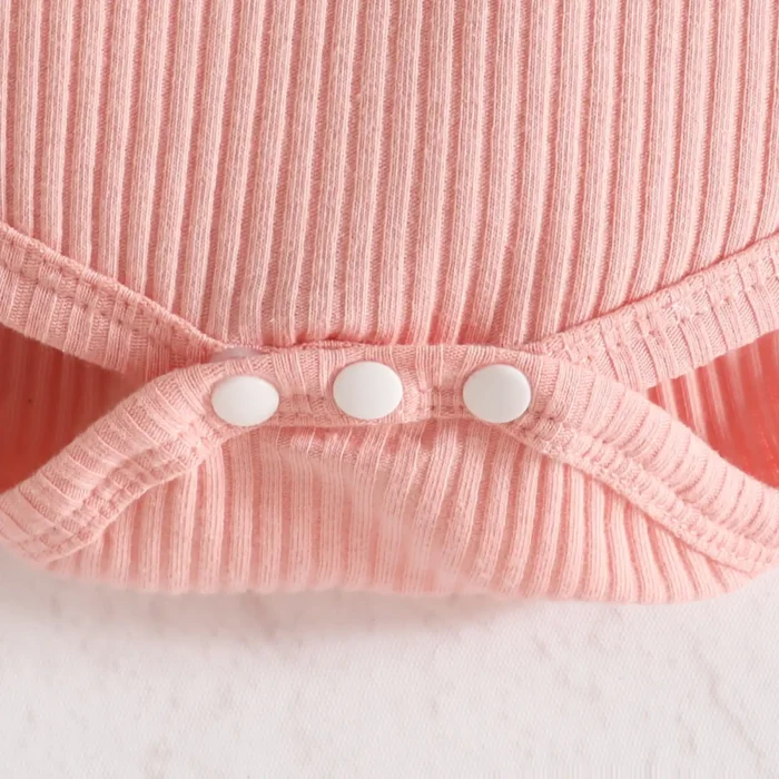 Baby Girl Peach Pinafore Outfit – Full-Sleeve Romper & Headband Set - Image 2