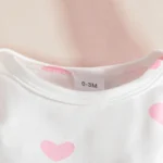 Heart Print Baby Romper & Dungaree Set with Matching Headband – Full-Sleeve White Outfit - Image 5