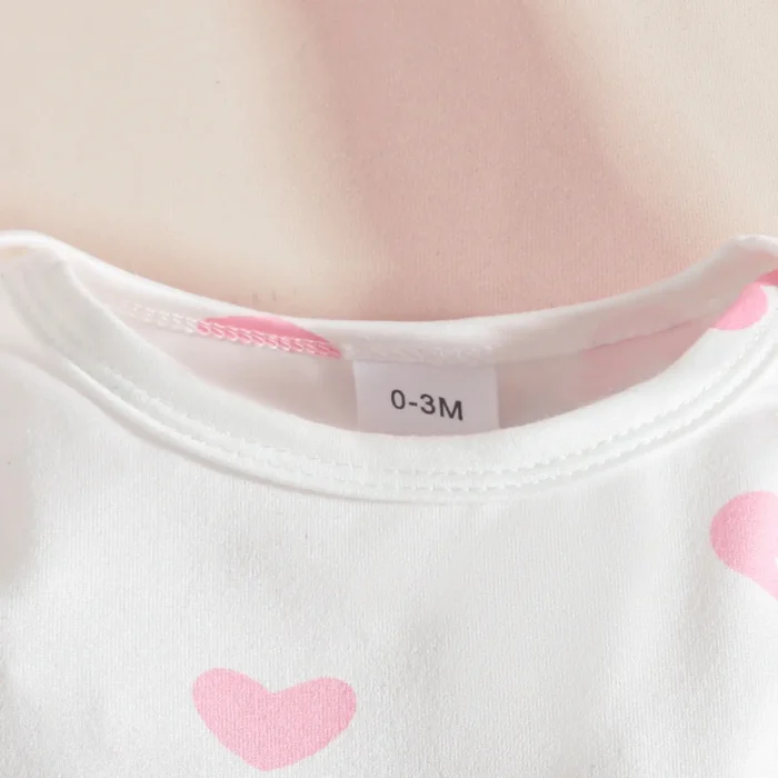 Heart Print Baby Romper & Dungaree Set with Matching Headband – Full-Sleeve White Outfit - Image 5