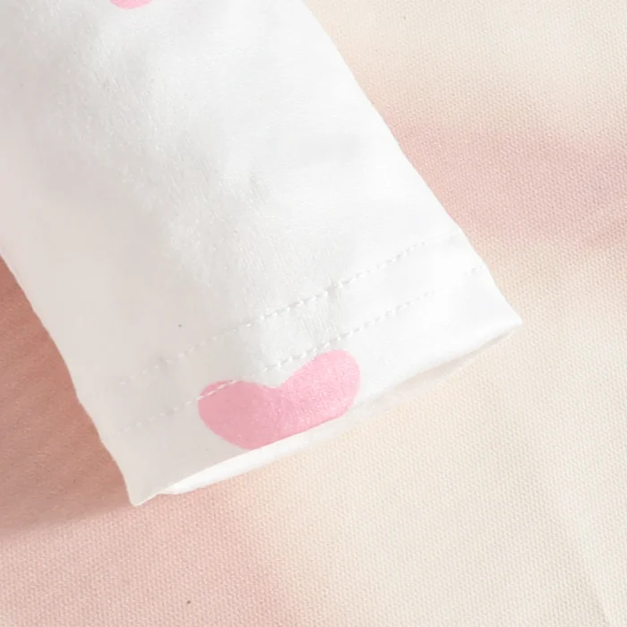 Heart Print Baby Romper & Dungaree Set with Matching Headband – Full-Sleeve White Outfit - Image 4