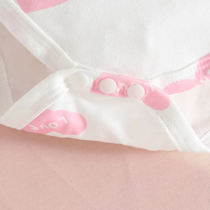 Heart Print Baby Romper & Dungaree Set with Matching Headband – Full-Sleeve White Outfit - Image 3