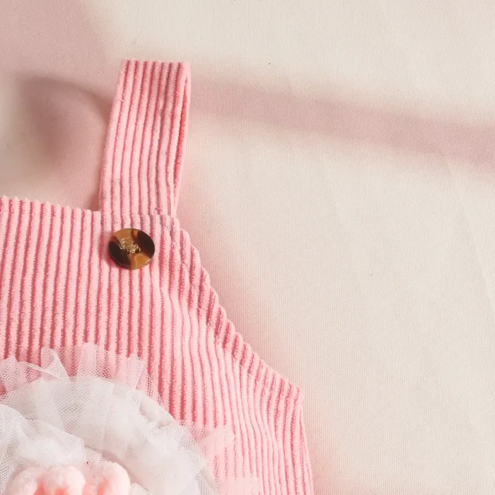 Heart Print Baby Romper & Dungaree Set with Matching Headband – Full-Sleeve White Outfit - Image 2