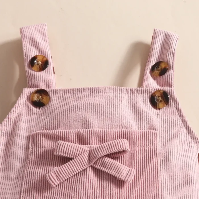 Bow Print Baby Romper & Dungaree Set with Matching Headband – Full-Sleeve White Outfit - Image 4