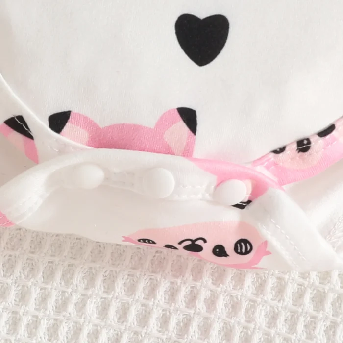 Kitty Print Baby Romper & Dungaree Set with Matching Headband – Full-Sleeve White Outfit - Image 5