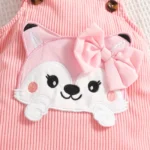 Kitty Print Baby Romper & Dungaree Set with Matching Headband – Full-Sleeve White Outfit - Image 3