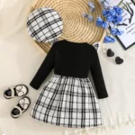 Black & White Checkered Full-Sleeve Baby Dress with Matching Hat up to 3-4Y - Image 2