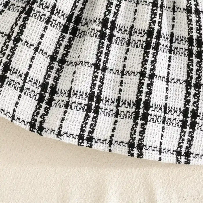 Black & White Checkered Full-Sleeve Baby Dress with Matching Hat up to 3-4Y - Image 4