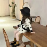 Korean Flower Print Beige Knit Skirt and Jacket Set - Image 4