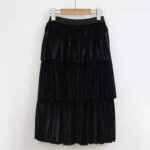 Fashionable Thick Long layered Pleated Black Skirt and Grey High Neck Top Set 5-10Y - Image 6