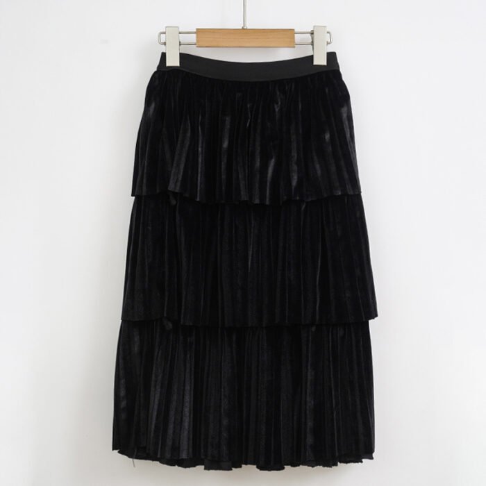 Fashionable Thick Long layered Pleated Black Skirt and Grey High Neck Top Set 5-10Y - Image 6
