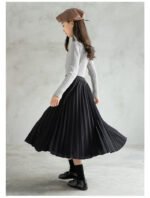Fashionable Thick Long layered Pleated Black Skirt and Grey High Neck Top Set 5-10Y - Image 3