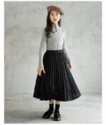 Fashionable Thick Long layered Pleated Black Skirt and Grey High Neck Top Set 5-10Y - Image 4
