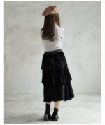 Fashionable Thick Long layered Pleated Black Skirt and Grey High Neck Top Set 5-10Y - Image 5