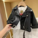 Black Leather Jacket With waist Belt