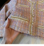 Pink Plaid jacket and off white frock dress set - Image 5