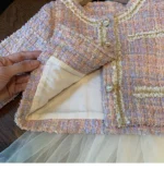 Pink Plaid jacket and off white frock dress set - Image 4