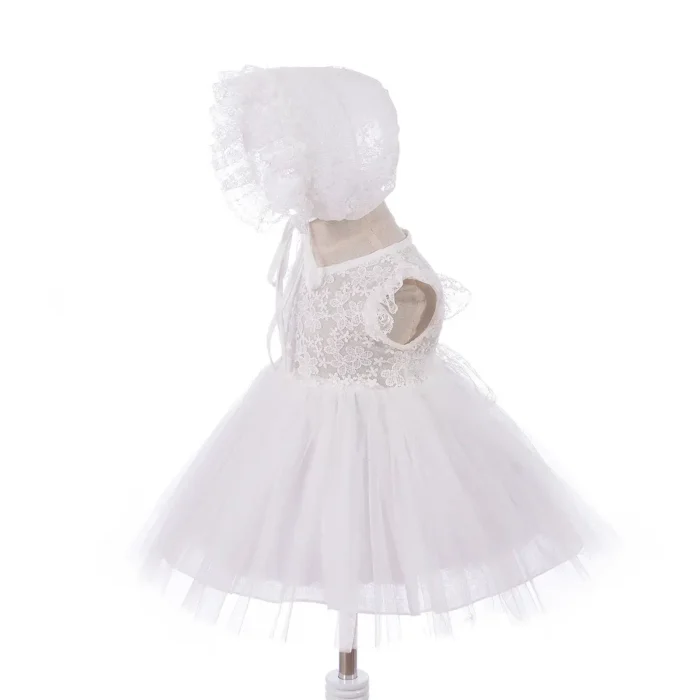 White Net Baptism style Frock with matching hat 0-2Years - Image 5