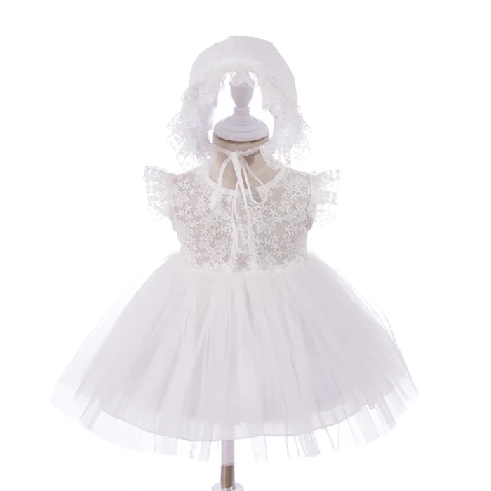 White Net Baptism style Frock with matching hat 0-2Years - Image 3