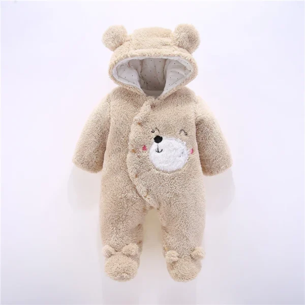 Unisex Beige Puppy Print footed Fur romper - warm and cozy - for infants