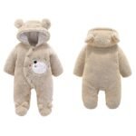 Unisex Beige Puppy Print footed Fur romper - warm and cozy - for infants - Image 2
