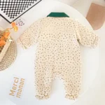 Girls Korean Newborn Baby Winter Outfits Green ribbon bow Beige-Fur Onesie - Image 5