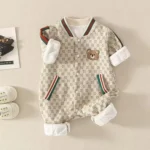 Beige Cartoon Print Baby Romper – Soft Patterned Onesie for infant and toddler - Image 2