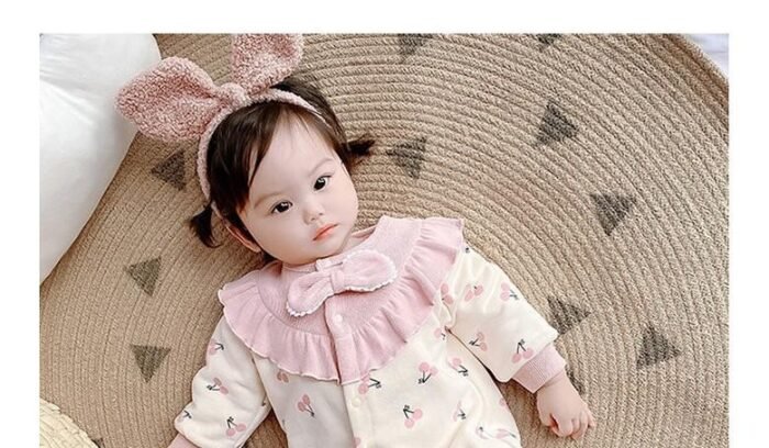 Cute and stylish Collared Bow Cherry print full sleeves Romper for infants and toddlers - Image 6